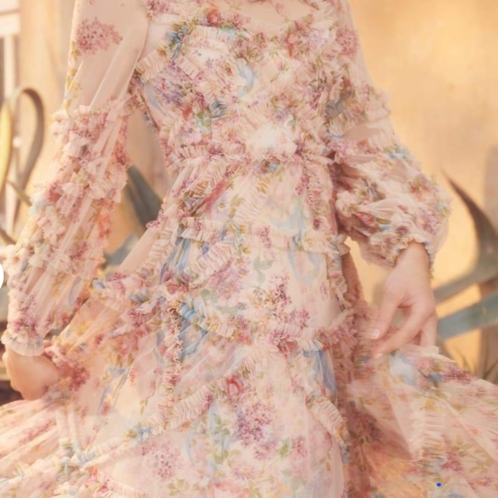 Beautiful Needle & Thread Floral Diamond Ruffle Dress